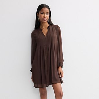 Women's Nine West Ruffle Neck Pintuck Mini Dress