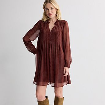 Women's Nine West Ruffle Neck Pintuck Mini Dress
