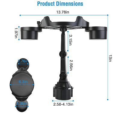 Car Cup Holder Expander 360° Rotating Tray with Phone Slot