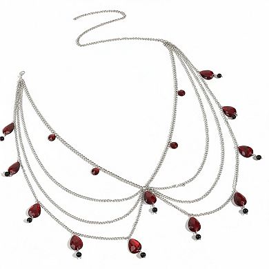 Women's Multi-Layer Chain Belt with Teardrop Crystal Charms and Draped Chains 45.5x0.4in