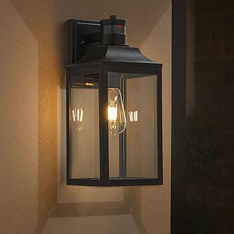 1 Light H16 in Farmhouse Outdoor Wall Lantern wiht Motion Sensor in Matte Black Modern Exterior Wal