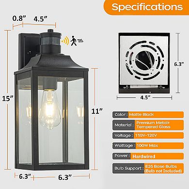 1 Light H16 in. Farmhouse Outdoor Wall Lantern wiht Motion Sensor in Matte Black