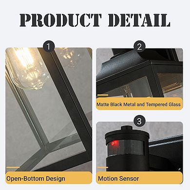 1 Light H16 in. Farmhouse Outdoor Wall Lantern wiht Motion Sensor in Matte Black