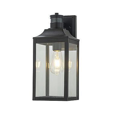 1 Light H16 in. Farmhouse Outdoor Wall Lantern wiht Motion Sensor in Matte Black