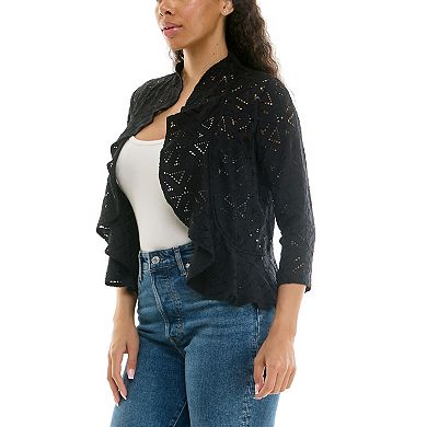 Women's Nina Leonard Three Quarter Sleeve Ruffle Bolero Sweater