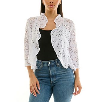 Women's Nina Leonard Three Quarter Sleeve Ruffle Bolero Sweater