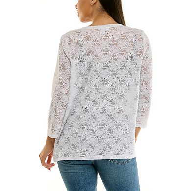 Women's Nina Leonard Three Quarter Sleeve Lace Bolero