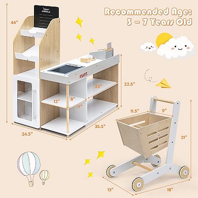 Wooden Grocery Store Playset Pretend Supermarket Shopping Set