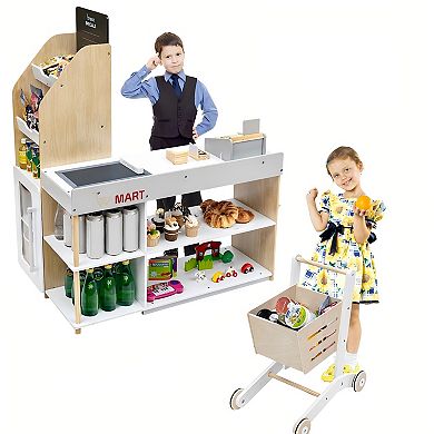 Wooden Grocery Store Playset Pretend Supermarket Shopping Set