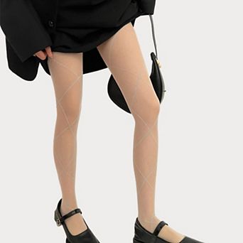 Crisscross Pattern Sheer Tights with Soft Stretch Fit and Delicate Allover Line Design