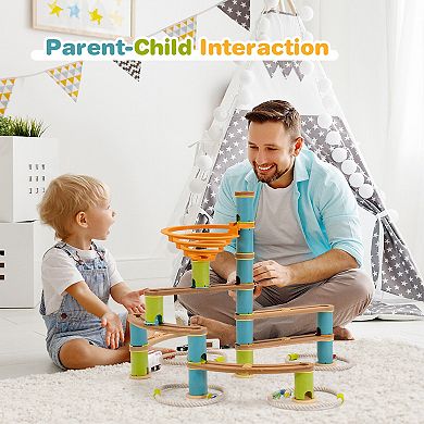 Wooden Marble Run Building Toy Set with 106 Pieces for Kids Ages 4 and Up