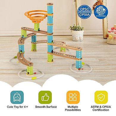 Wooden Marble Run Building Toy Set with 106 Pieces for Kids Ages 4 and Up