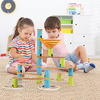 Wooden Marble Run Building Toy Set with 106 Pieces for Kids Ages 4 and Up