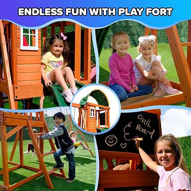 Bronze Wooden A-Frame Swing Set