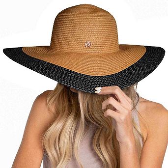 Adrienne Vittadini Large Brim Straw Color Block Floppy Hat