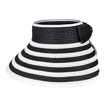 Magid Straw Striped Color Block Roll Up Visor