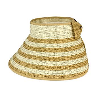 Magid Straw Striped Color Block Roll Up Visor