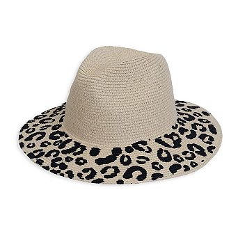 Magid Straw Leopard Print Brim Panama Hat