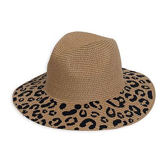 Magid Straw Leopard Print Brim Panama Hat