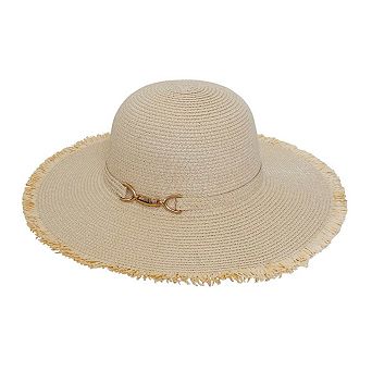 Magid Gold Metal Accent Frayed Brim Straw Floppy Hat