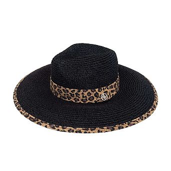 Adrienne Vittadini Leopard Print Trim Straw Panama