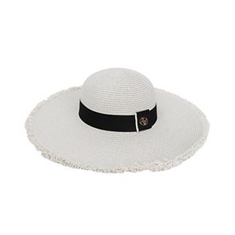 Adrienne Vittadini Frayed Brim Straw Floppy