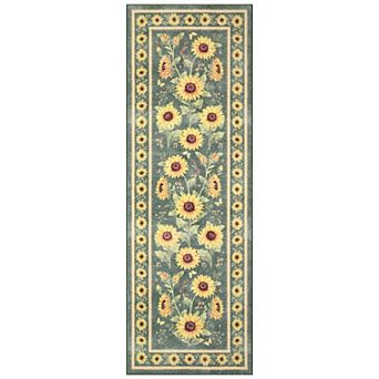 Sunflowers Area Rugs, Washable Oil Painting Artwork Boho Floral Botanical Non Slip Runners Carpet