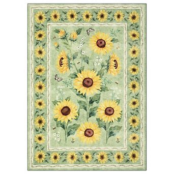 Sunflowers Area Rugs, Washable Oil Painting Artwork Boho Floral Botanical Non Slip Runners Carpet