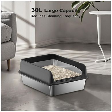 Stainless Steel Litter Box with Lid, Large Metal Cat Litter Box with Sifter Scoop