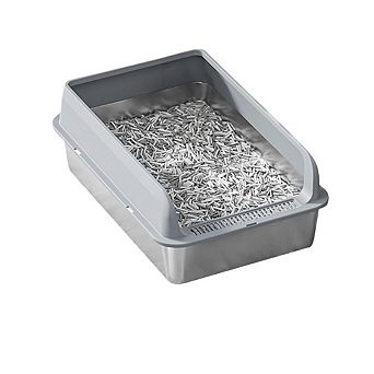 Stainless Steel Litter Box with Lid, Large Metal Cat Litter Box with Sifter Scoop