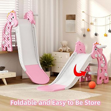 Bronze Foldable Kids Slide with Basketball Hoop