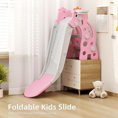 Bronze Foldable Kids Slide with Basketball Hoop