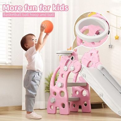 Bronze Foldable Kids Slide with Basketball Hoop