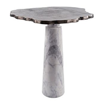 22" Silver and White Aluminum and Marble Pedestal End Table