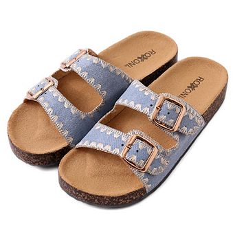 Roxoni Women’s Fashion Cork Sole Double Buckle Sandals Indoor & Outdoor