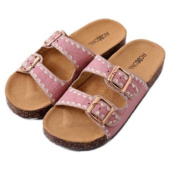 Roxoni Women’s Fashion Cork Sole Double Buckle Sandals Indoor & Outdoor