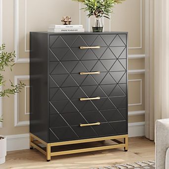 Dresser for Bedroom with 4 Drawer, Modern Dressers Chest of Drawers, with Wide Drawers and Metal