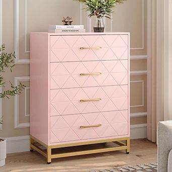 Dresser for Bedroom with 4 Drawer, Modern Dressers Chest of Drawers, with Wide Drawers and Metal