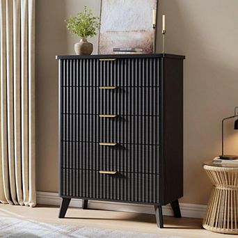 5 Drawers Dresser for Bedroom, 47.2" Tall Dressers with Curved Profile Design, Fluted Wood Drawers