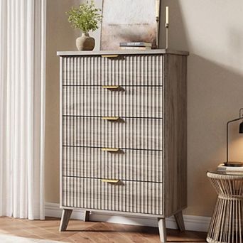 5 Drawers Dresser for Bedroom, 47.2" Tall Dressers with Curved Profile Design, Fluted Wood Drawers