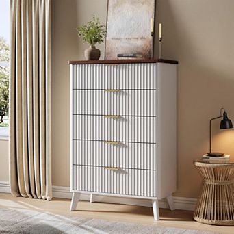 5 Drawers Dresser for Bedroom, 47.2" Tall Dressers with Curved Profile Design, Fluted Wood Drawers