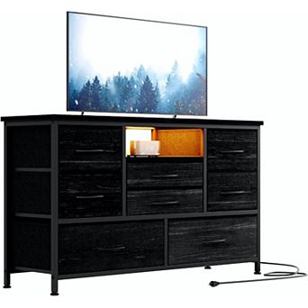 8-Drawer LED Dresser TV Stand with Power Outlet for 55'' TV - Wide Storage Chest for Bedroom