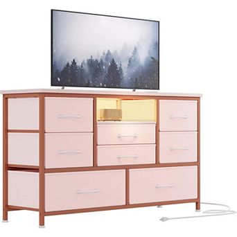 8-Drawer LED Dresser TV Stand with Power Outlet for 55'' TV - Wide Storage Chest for Bedroom