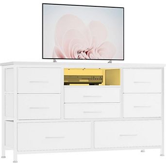 8-Drawer LED Dresser TV Stand with Power Outlet for 55'' TV - Wide Storage Chest for Bedroom