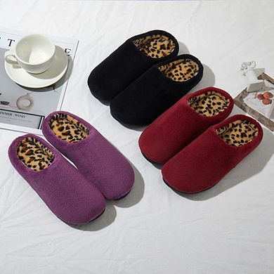 Roxoni Women’s Plush Indoor Slippers with Cozy Leopard Print Lining