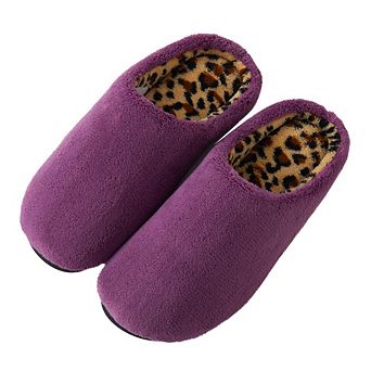Roxoni Women’s Plush Indoor Slippers with Cozy Leopard Print Lining