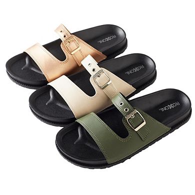 Roxoni Women’s Comfort Flat Sandals Adjustable Buckle Open-Toe Slides