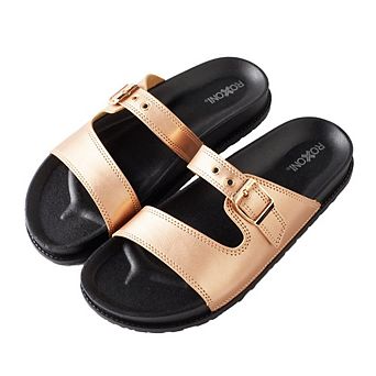 Roxoni Women’s Comfort Flat Sandals Adjustable Buckle Open-Toe Slides