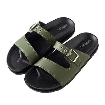 Roxoni Women’s Comfort Flat Sandals Adjustable Buckle Open-Toe Slides