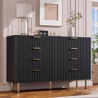 8-Drawer Dresser for Bedroom, 55" Wide Modern Wooden Chest of Drawers with Metal Handles, Anti-Tip